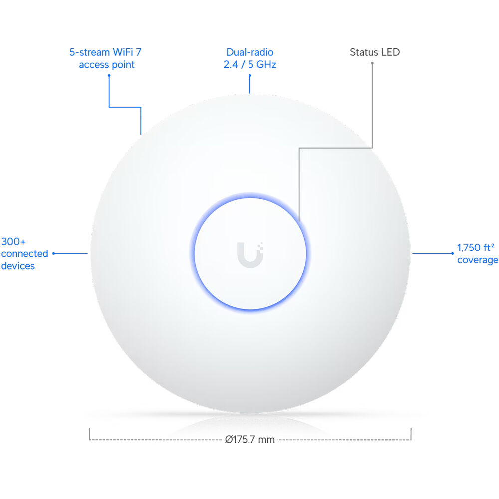 Ubiquiti U7 Long-Range compact indoor Wi-Fi 7 ceiling-mount access point — view 9