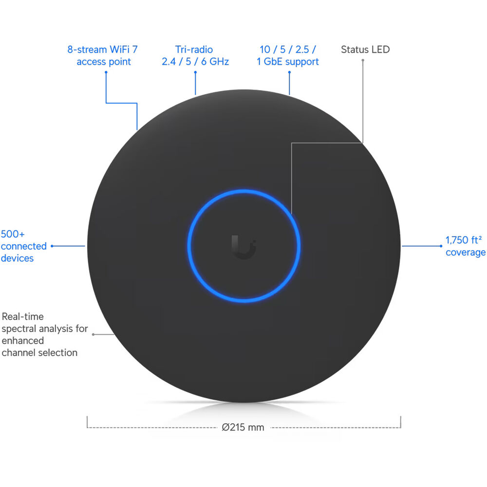 Ubiquiti U7 Pro XGS Black ceiling-mounted Wi-Fi 7 access point with 10 GbE uplink — view 11