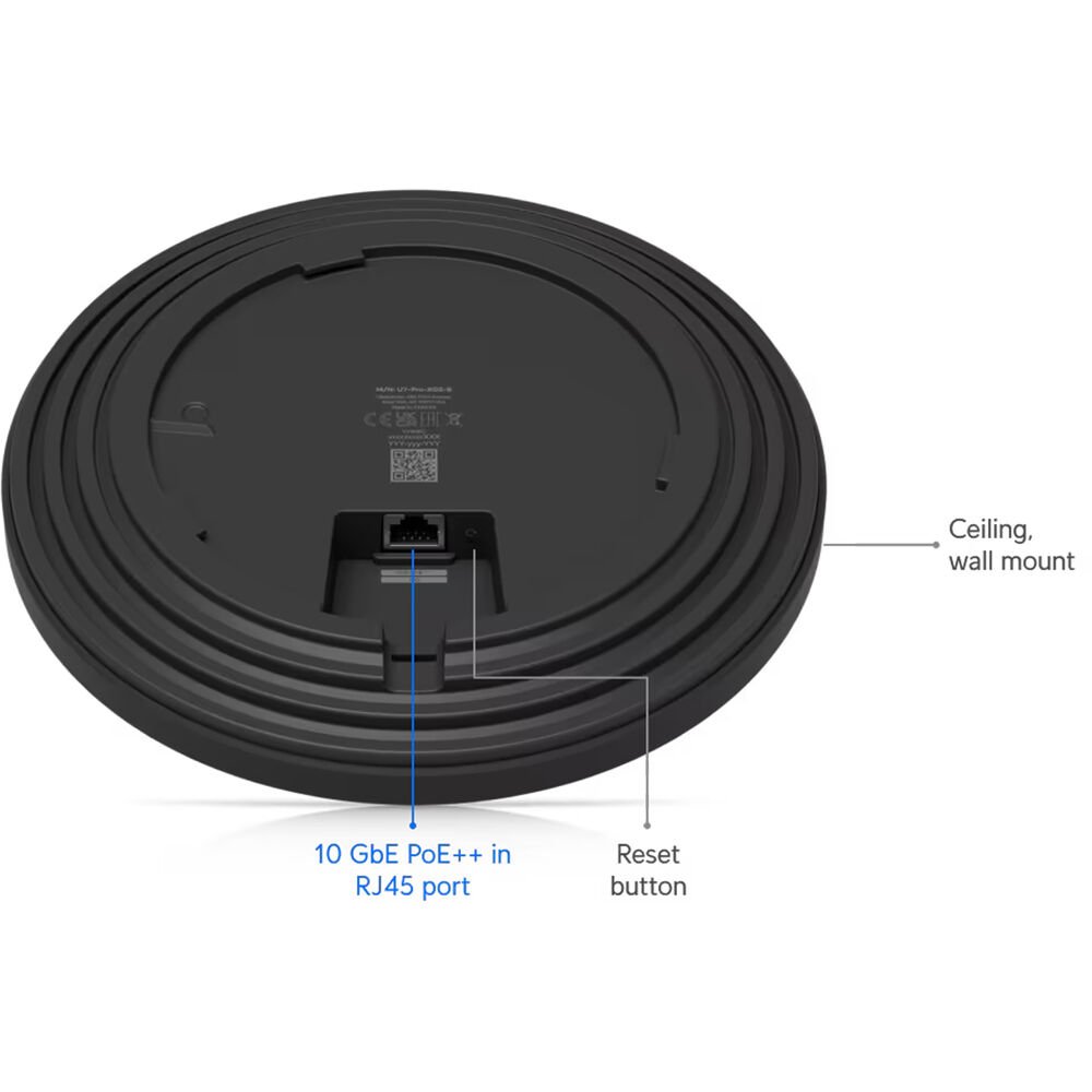 Ubiquiti U7 Pro XGS Black ceiling-mounted Wi-Fi 7 access point with 10 GbE uplink — view 6