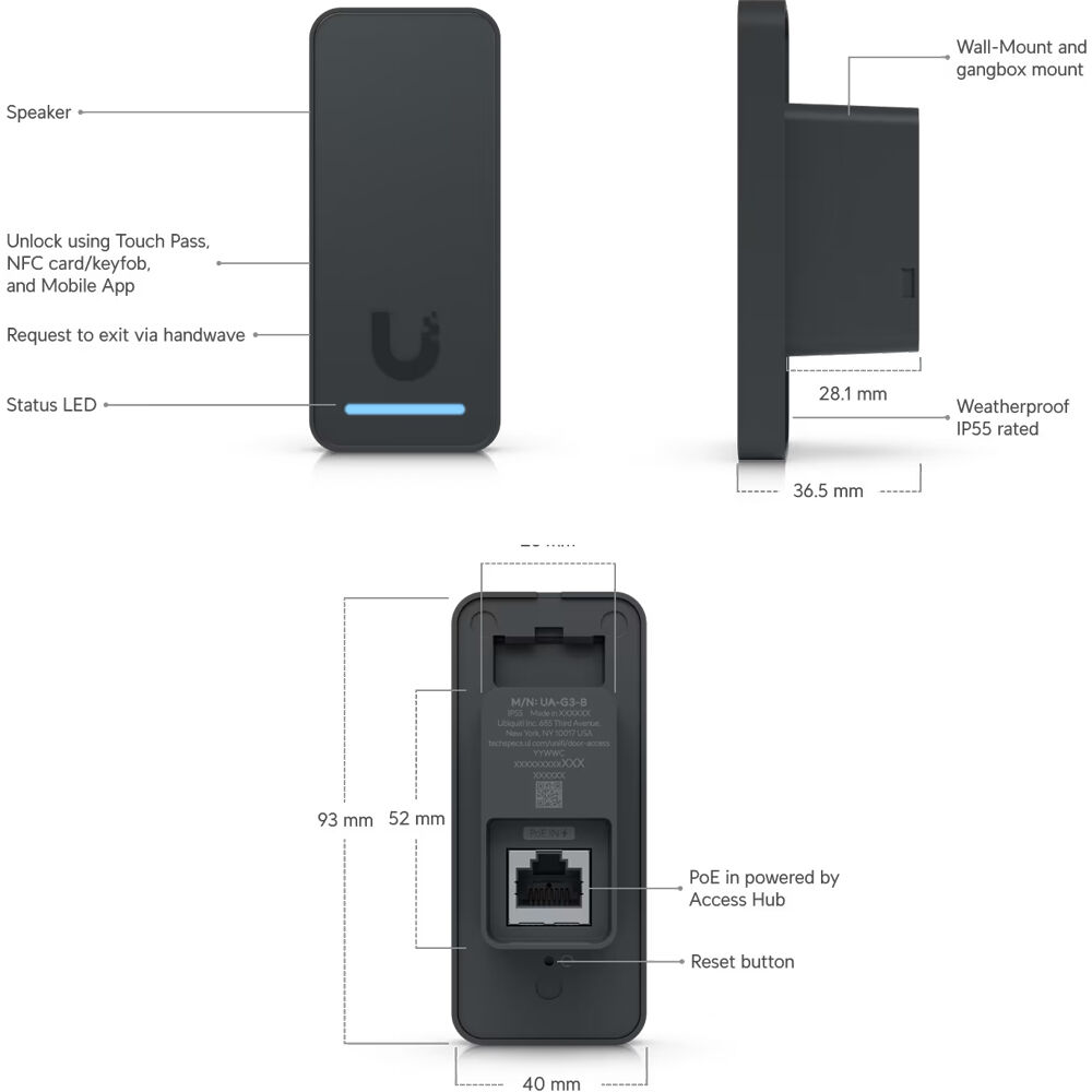 Ubiquiti G3 Reader Black compact access reader for NFC and HID Mobile credentials — view 8