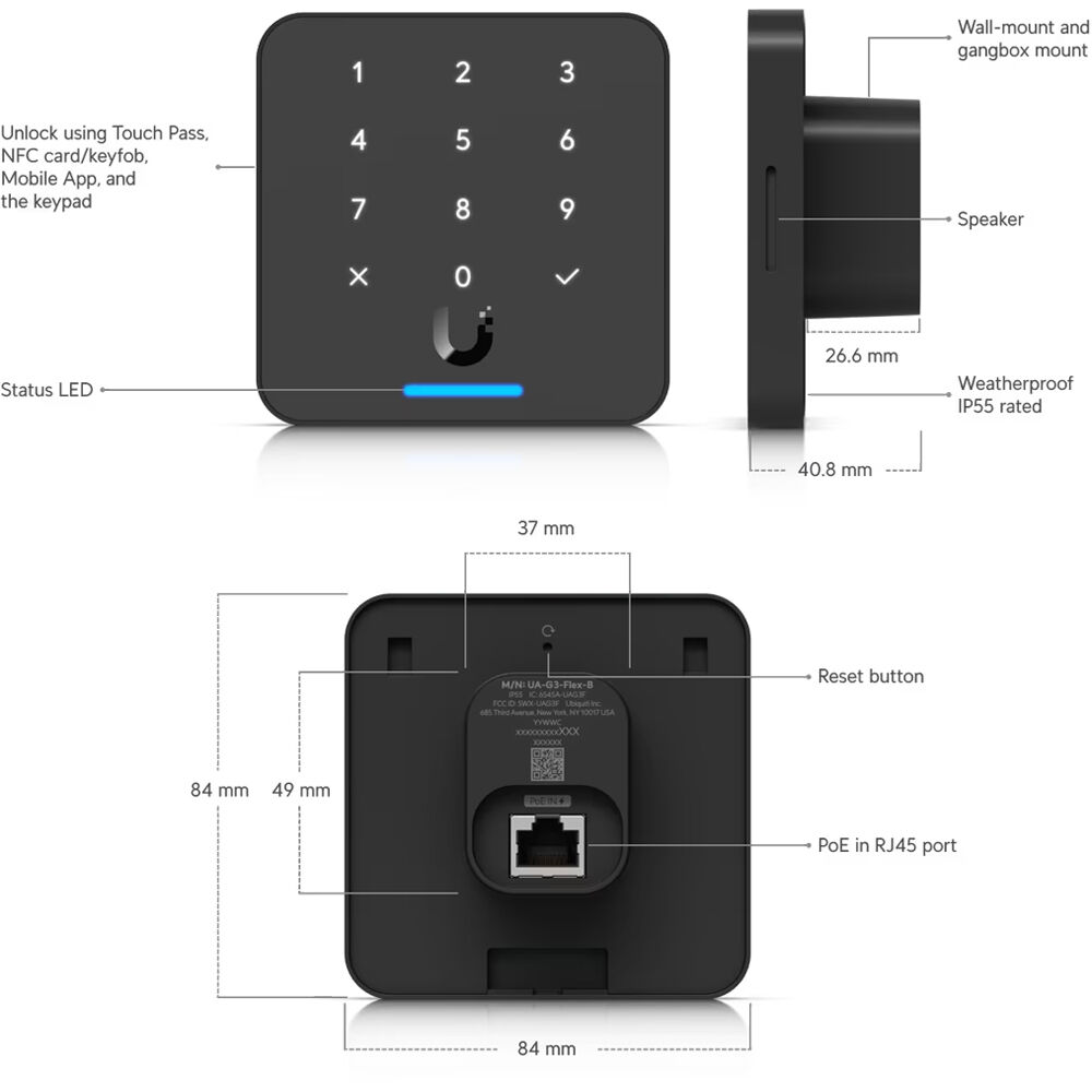 Ubiquiti Reader Flex UA-G3-FLEX-B NFC badge reader with keypad for access control — view 9