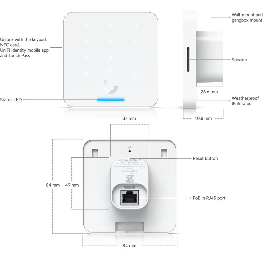 Ubiquiti Reader Flex UA-G3-FLEX-W NFC access reader with keypad for PIN entry — view 3