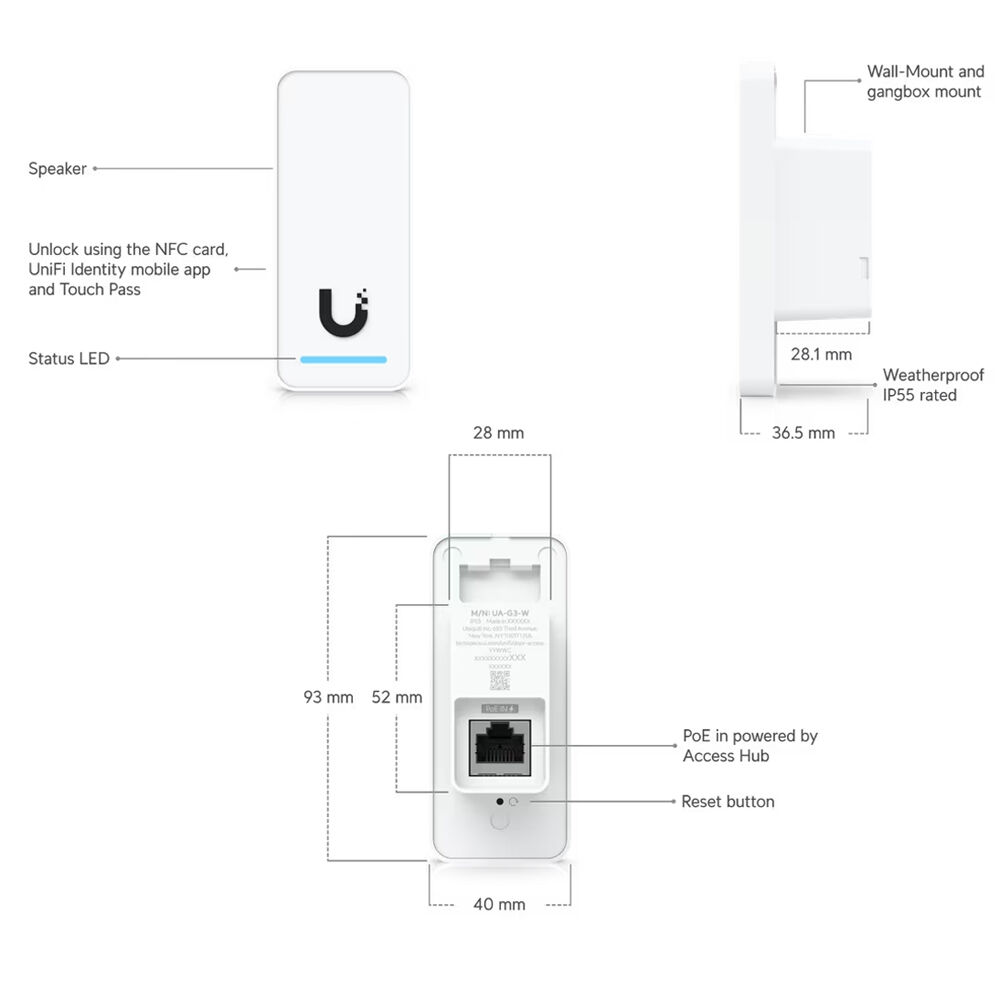 Ubiquiti G3 Reader UA-G3-W compact access reader with Apple Touch Pass and NFC support — view 3