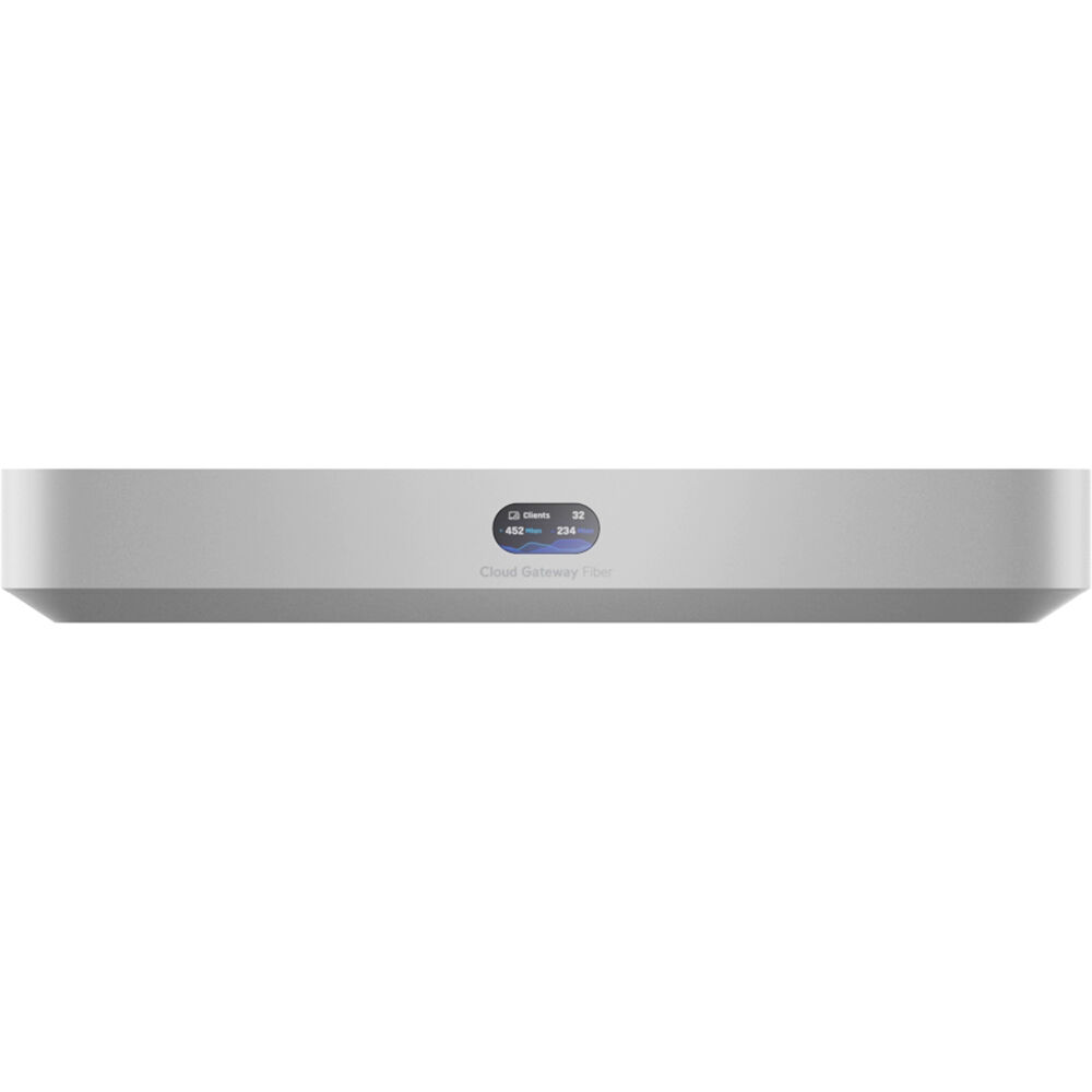 Ubiquiti Cloud Gateway Fiber desktop 10 GbE UniFi gateway with 10G SFP+ WAN, 2.5 GbE switch, and PoE+ port — view 2