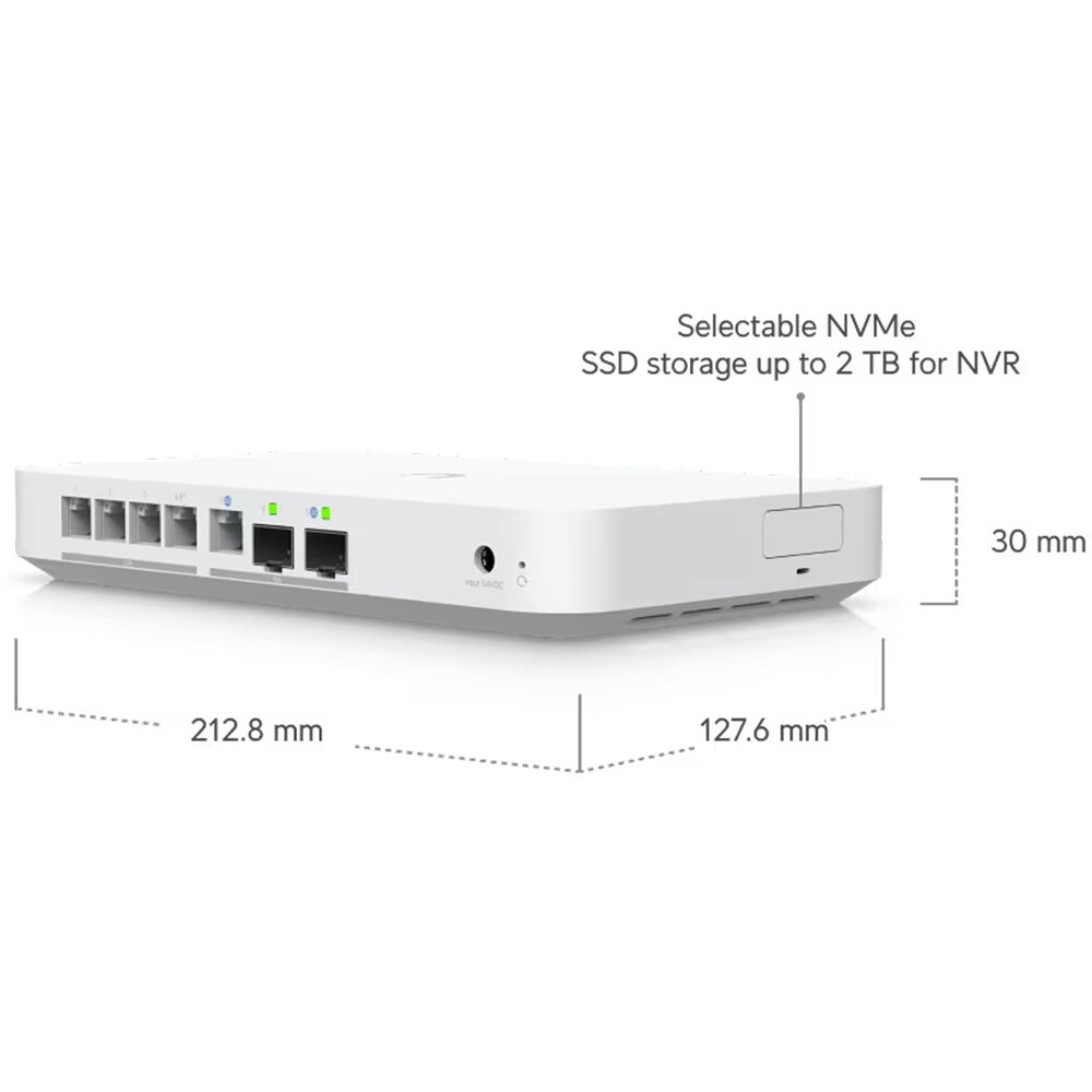 Ubiquiti Cloud Gateway Fiber desktop 10 GbE UniFi gateway with 10G SFP+ WAN, 2.5 GbE switch, and PoE+ port — view 4