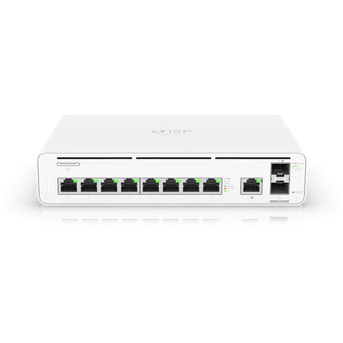 Ubiquiti UISP Console host console with 8 GbE LAN ports, 10G SFP+ LAN, and dual WAN connectivity — view 2