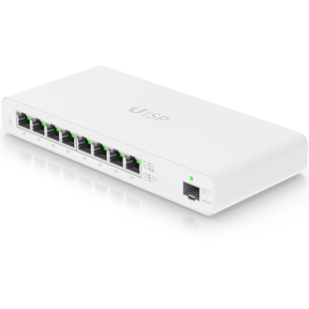 Ubiquiti UISP Switch fanless Layer 2 PoE switch with 8 Gigabit RJ45 ports and 1 SFP uplink — view 2