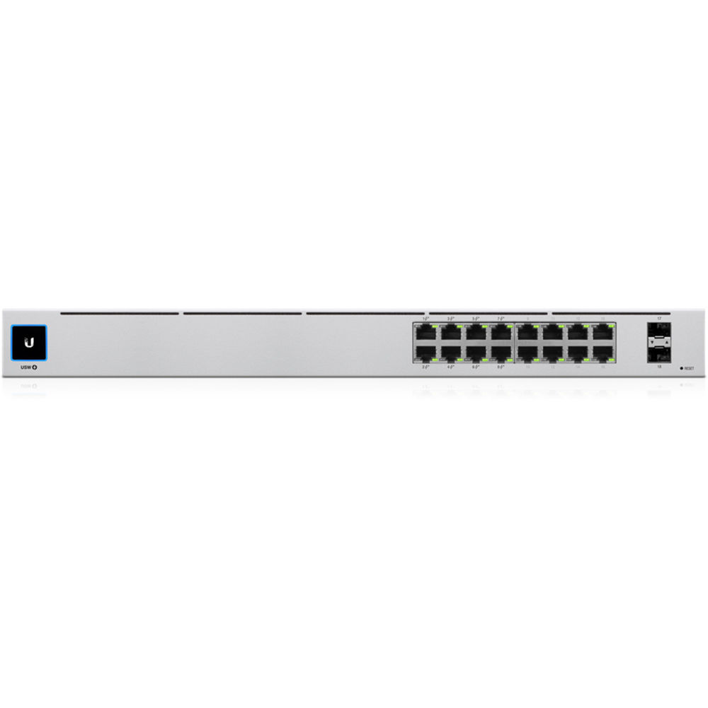 Ubiquiti UniFi USW-16-POE 16-port Gigabit Layer 2 PoE switch with 8 PoE+ ports and 2 SFP uplinks — view 4