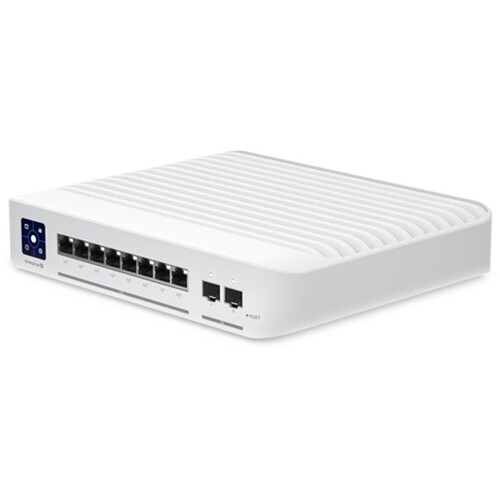 Ubiquiti Switch Enterprise 8 PoE with 8 2.5GbE PoE+ ports, 2 10G SFP+ uplinks, and touchscreen display — view 3