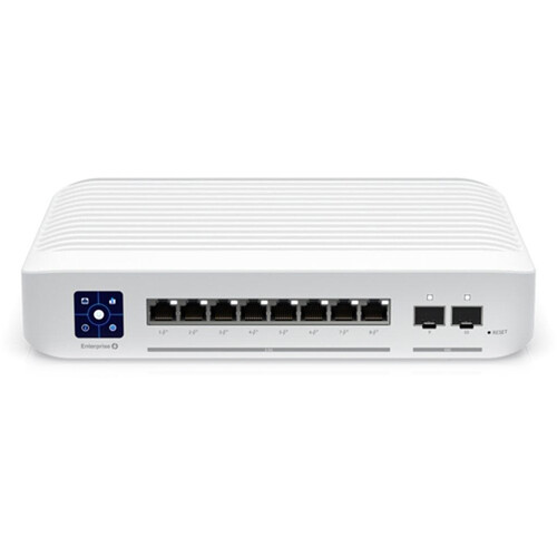 Ubiquiti Switch Enterprise 8 PoE with 8 2.5GbE PoE+ ports, 2 10G SFP+ uplinks, and touchscreen display — view 4