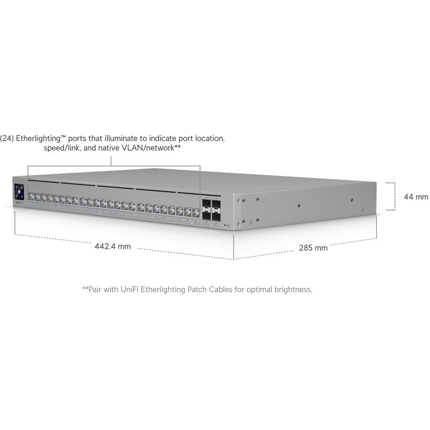 Ubiquiti Pro HD 24 Layer 3 rack mount switch with 22 2.5 GbE ports, 2 10 GbE ports, and 4 10G SFP+ ports — view 2