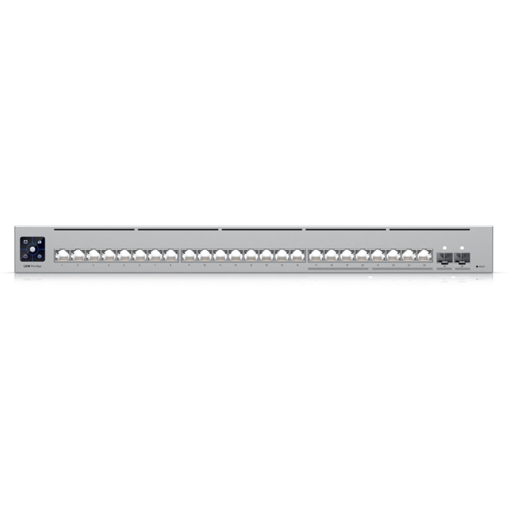 Ubiquiti Pro Max 24 Layer 3 UniFi switch with 24 x 2.5 GbE RJ45 ports and Etherlighting indicators — view 2