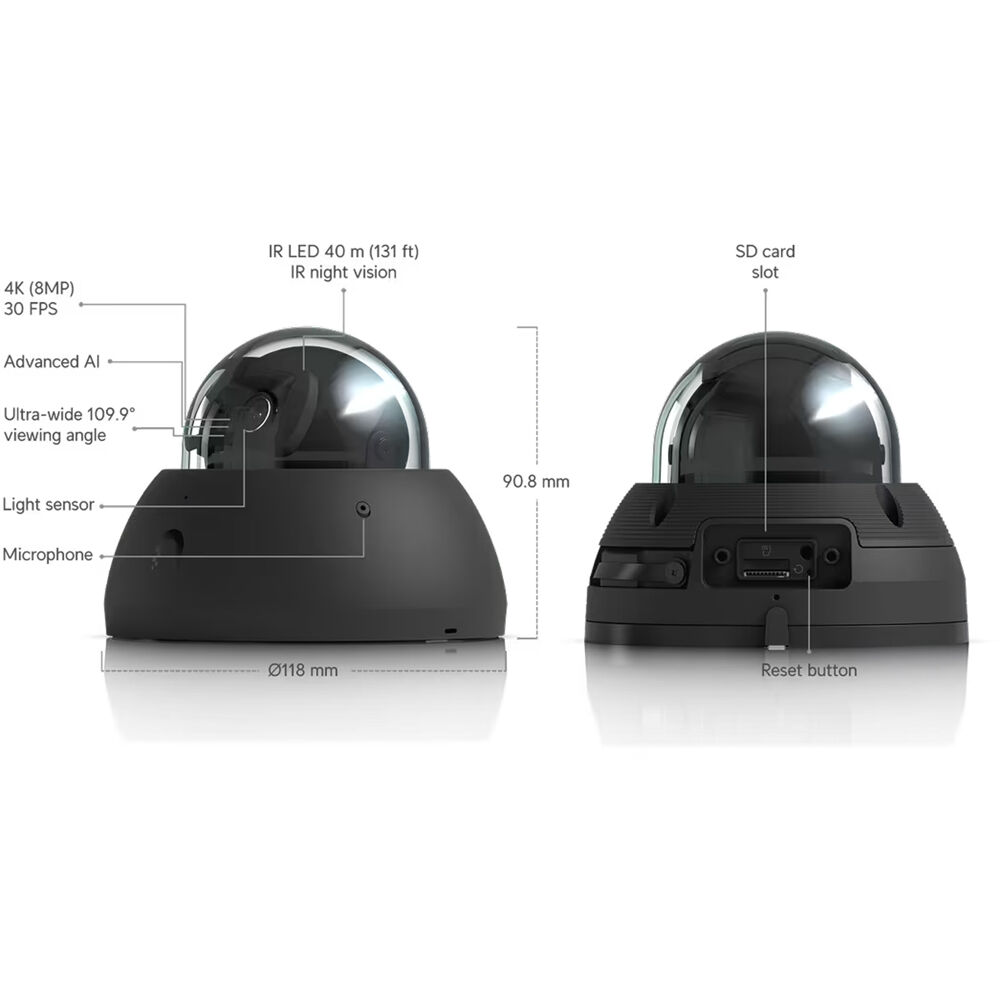 Ubiquiti AI Dome UVC-AI-DOME-B 8 MP 4K PoE dome camera with IK10 vandal resistance and IR night vision — view 8