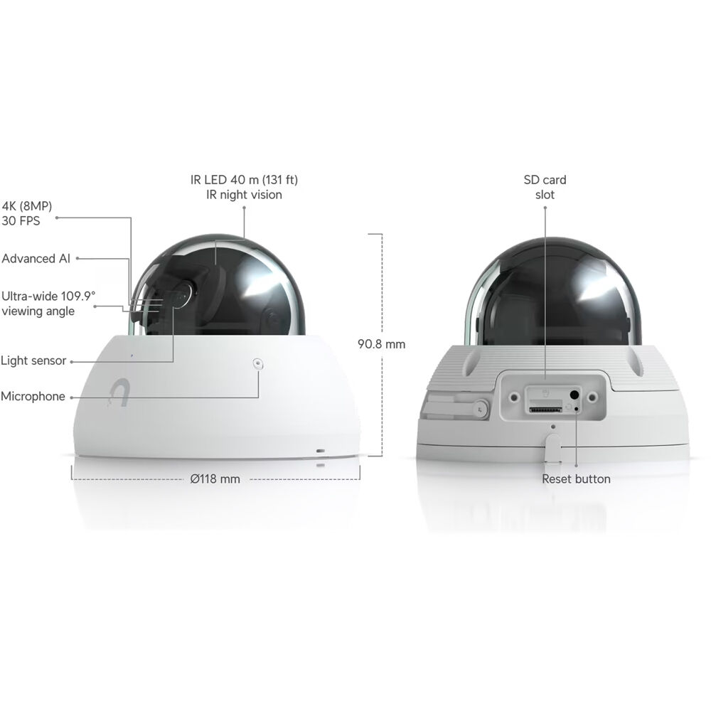 Ubiquiti UVC-AI-DOME-W 4 MP AI dome surveillance camera with IR night vision and IP66 vandal-resistant enclosure — view 4