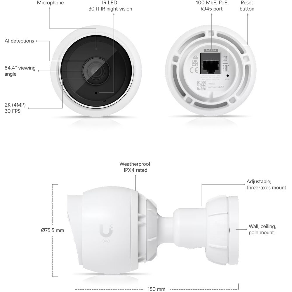 Ubiquiti Camera G5 Bullet UVC-G5-BULLET 2K PoE outdoor bullet security camera with IR night vision — view 3