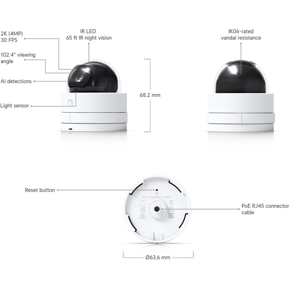 Ubiquiti G5 Dome Ultra Black 2K PoE indoor dome security camera with night vision — view 5
