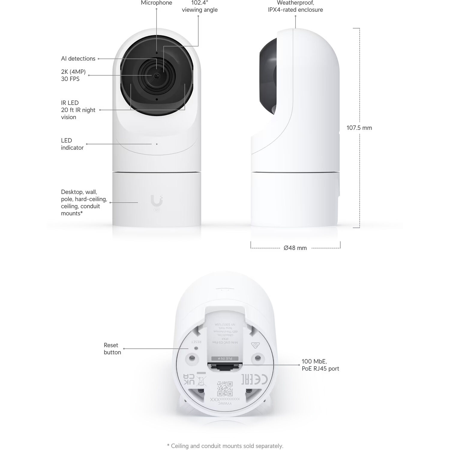 Ubiquiti UniFi UVC-G5-FLEX compact 2K HD PoE surveillance camera with wide-angle lens and IR night vision — view 5
