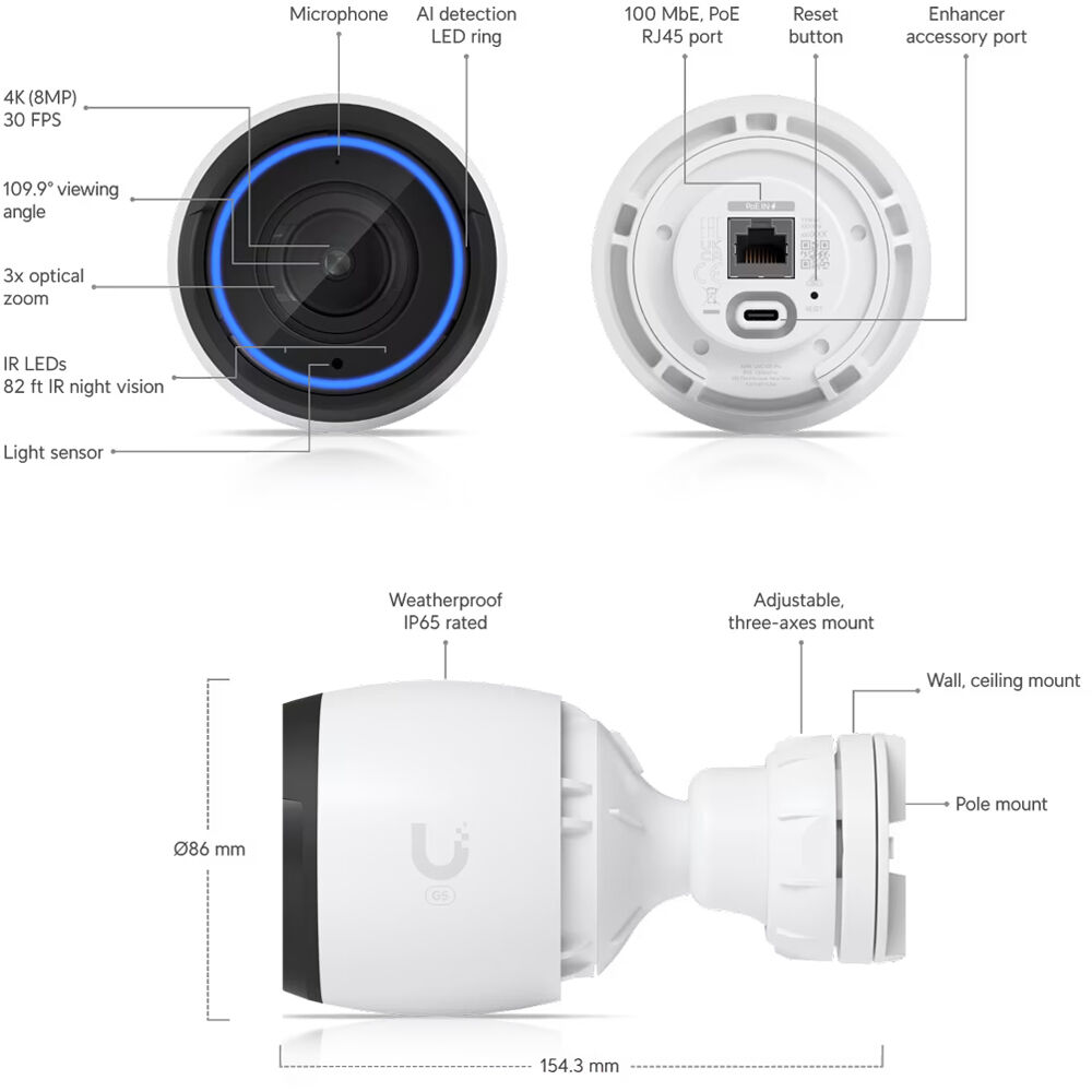 Ubiquiti Camera G5 Professional UVC-G5-PRO 4K PoE indoor outdoor surveillance camera with 3x optical zoom — view 6