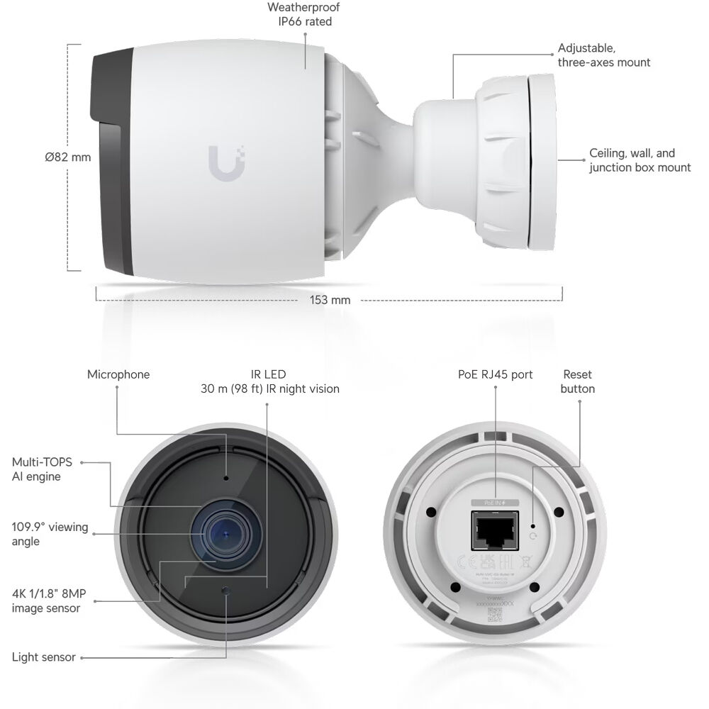 Ubiquiti G6 Bullet UVC-G6-BULLET-W outdoor 8 MP 4K PoE surveillance camera with IR LEDs and IP67 rating — view 3