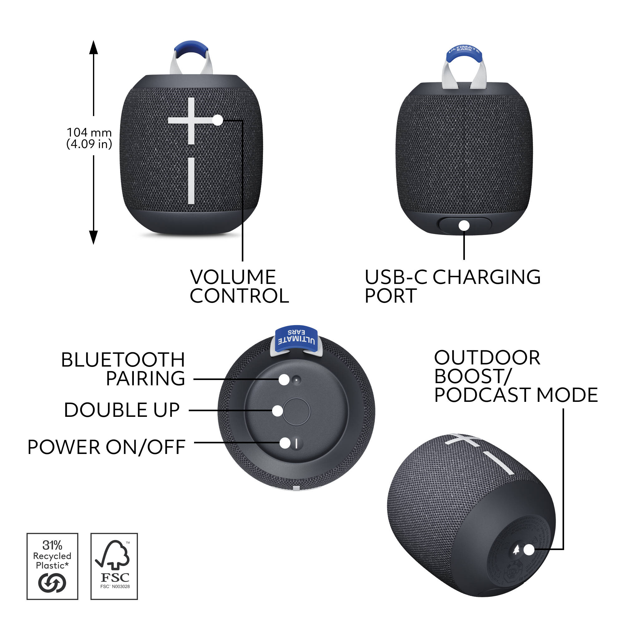 Ultimate Ears WONDERBOOM 4 portable Bluetooth speaker in black — view 5
