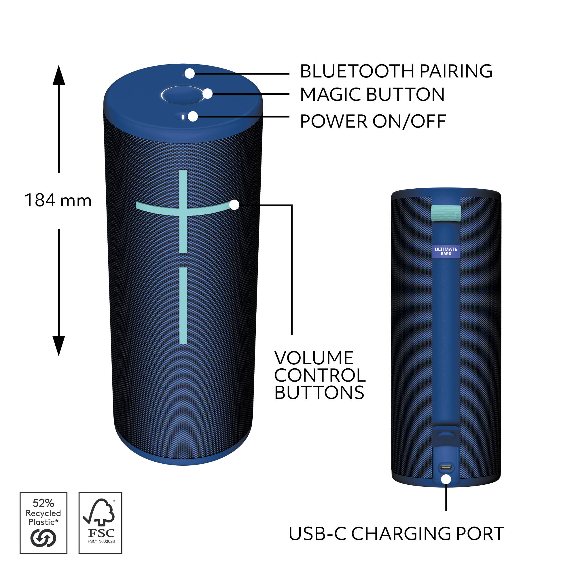 UE BOOM 4 Speaker Blue portable wireless Bluetooth speaker — view 6