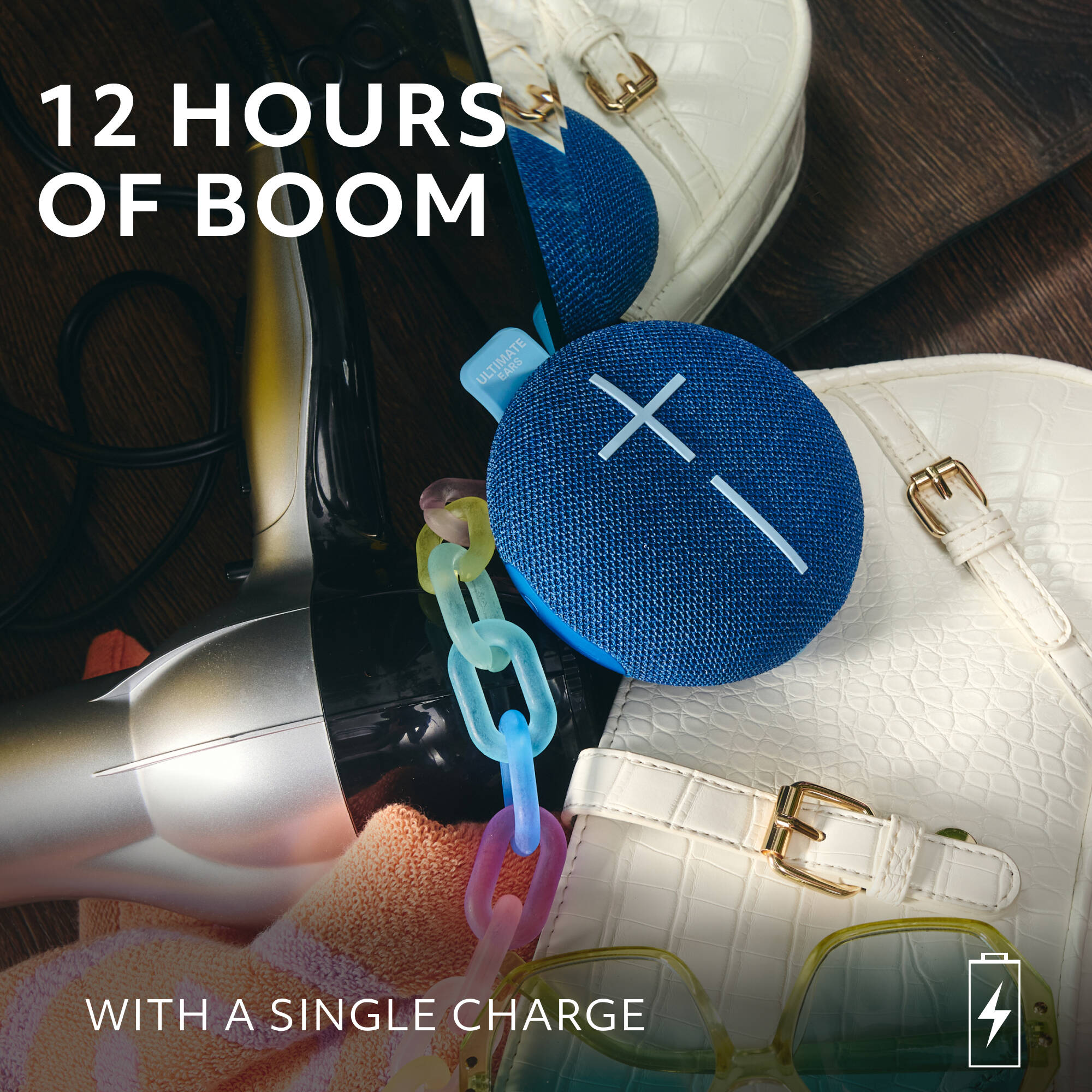 Logitech UE Mini Roll Blue compact portable speaker with hookable strap — view 7