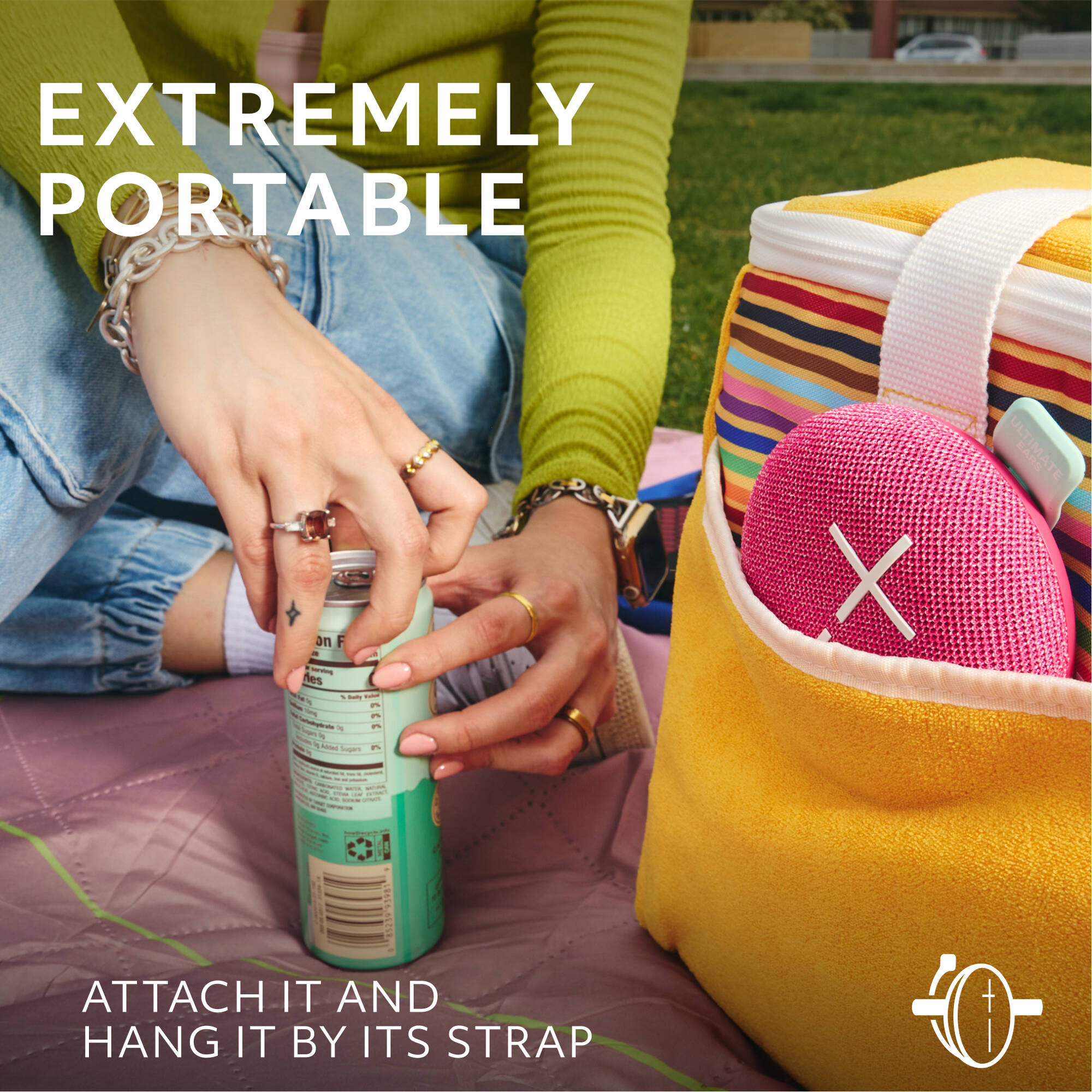 UE Mini Roll Pink compact portable speaker with hookable strap — view 3