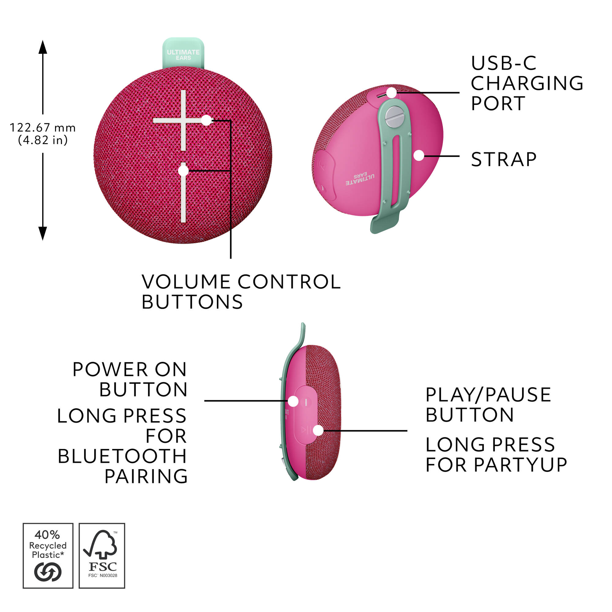 UE Mini Roll Pink compact portable speaker with hookable strap — view 8