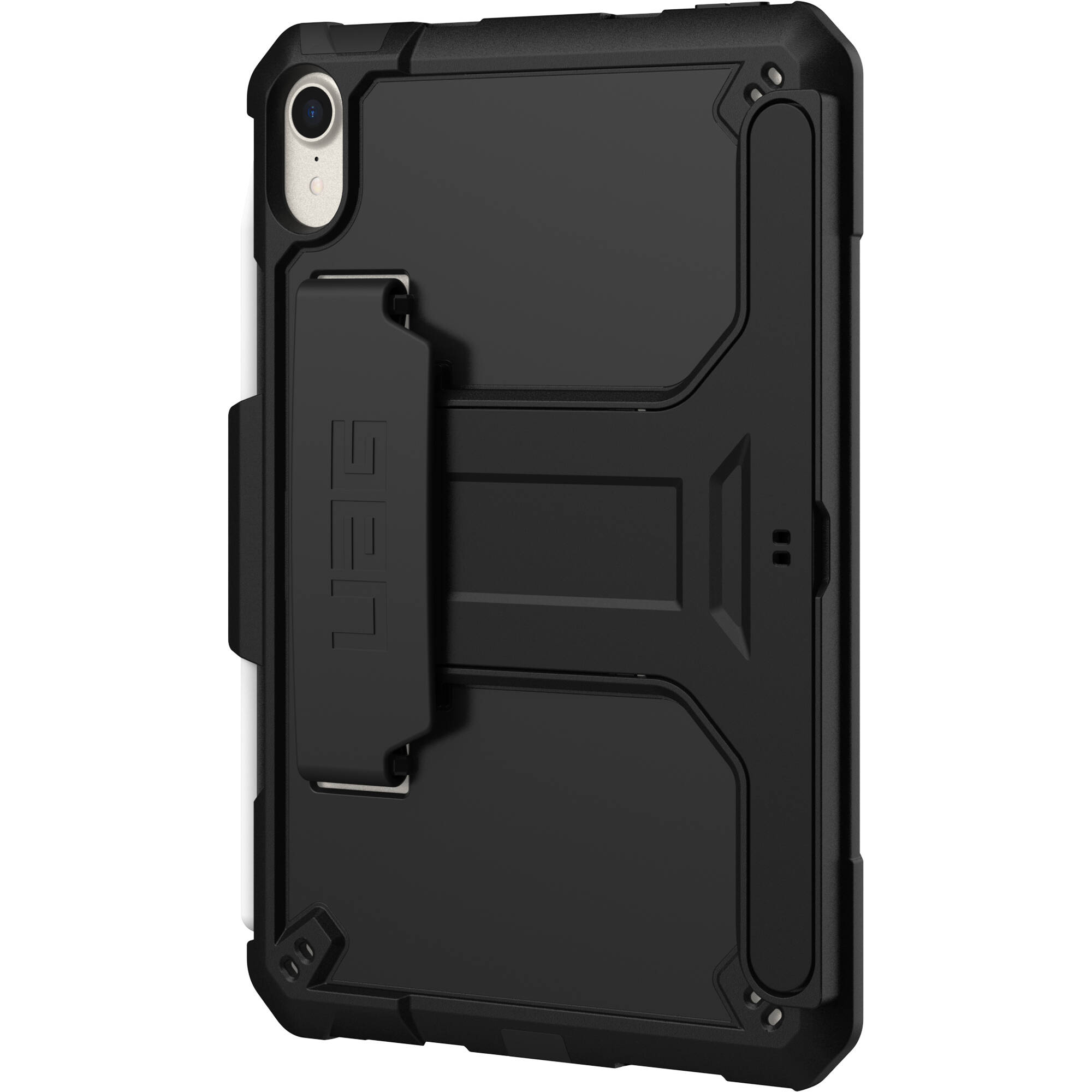 Black UAG Scout case for Apple iPad mini 6th and 7th generation with hand strap and kickstand — view 16