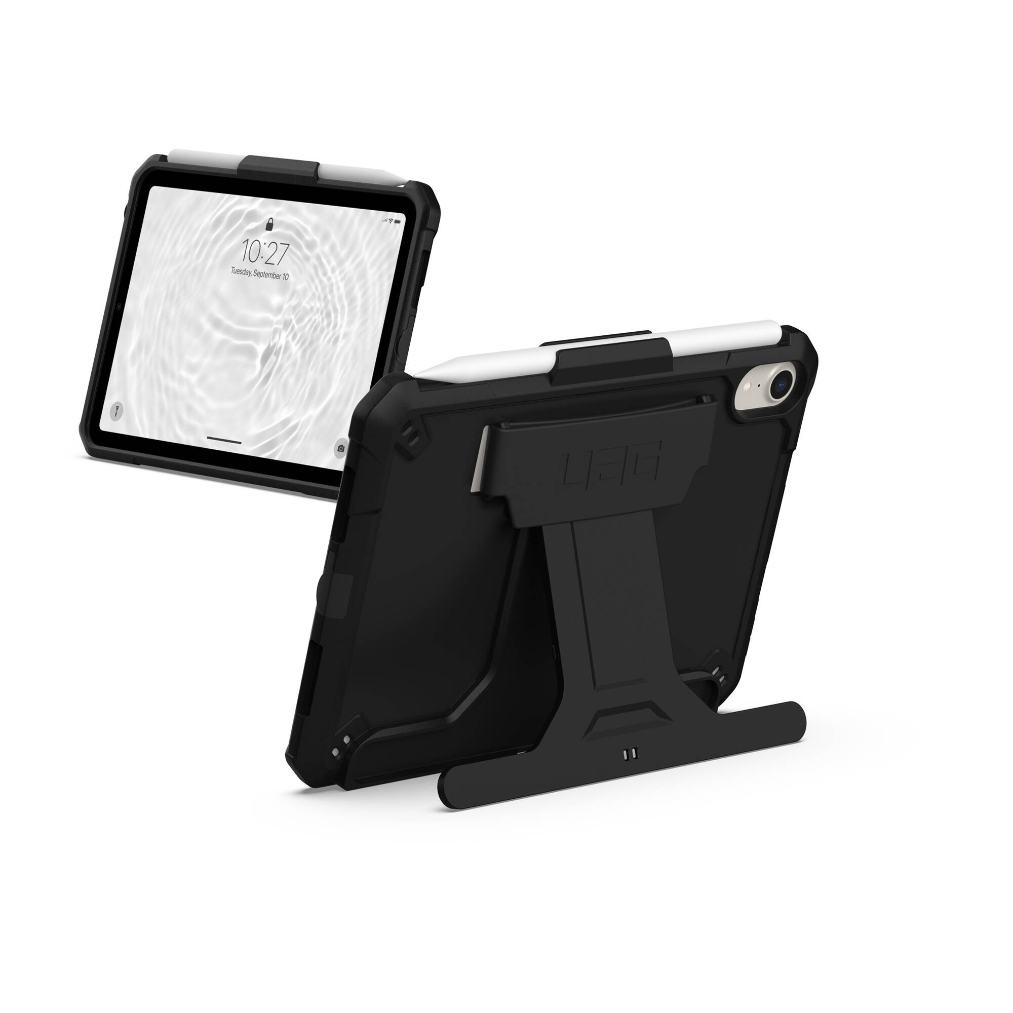 Black UAG Scout case for Apple iPad mini 6th and 7th generation with hand strap and kickstand — view 20