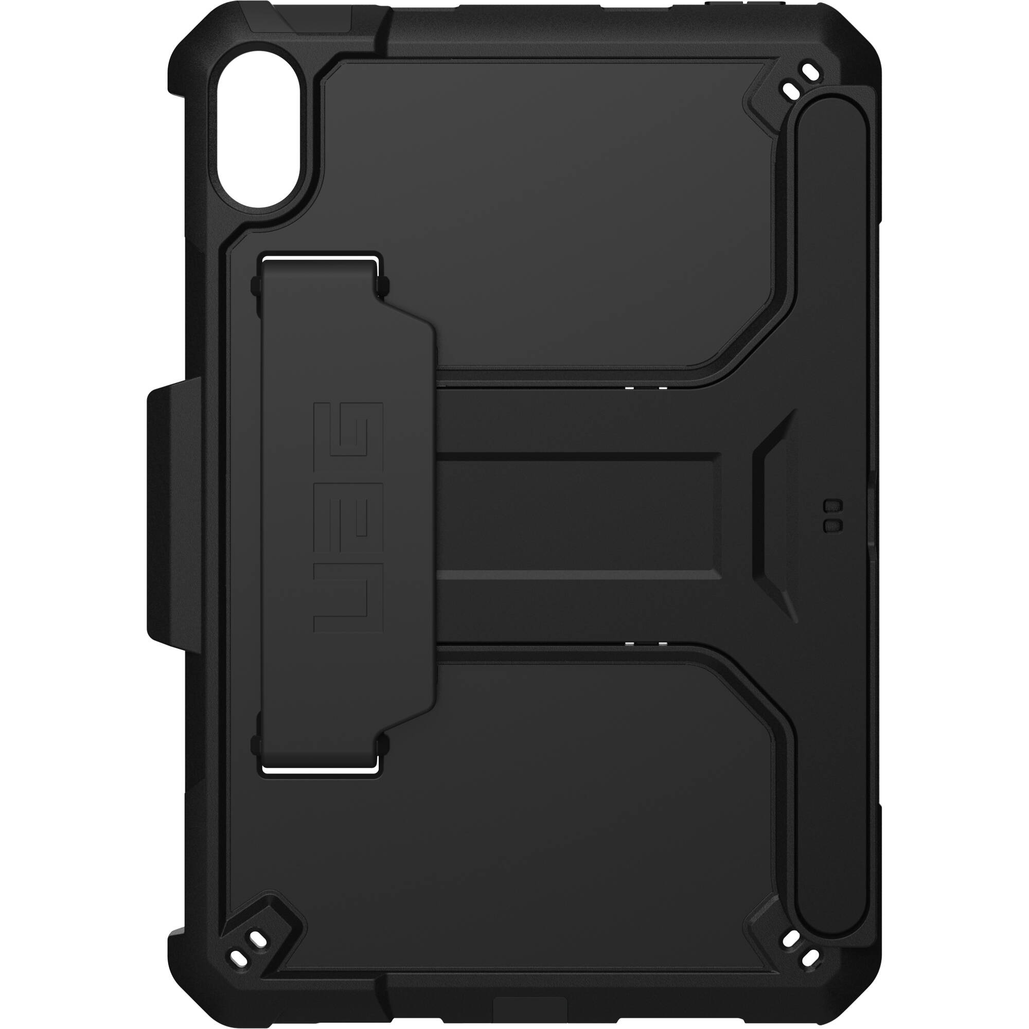 Black UAG Scout case for Apple iPad mini 6th and 7th generation with hand strap and kickstand — view 3