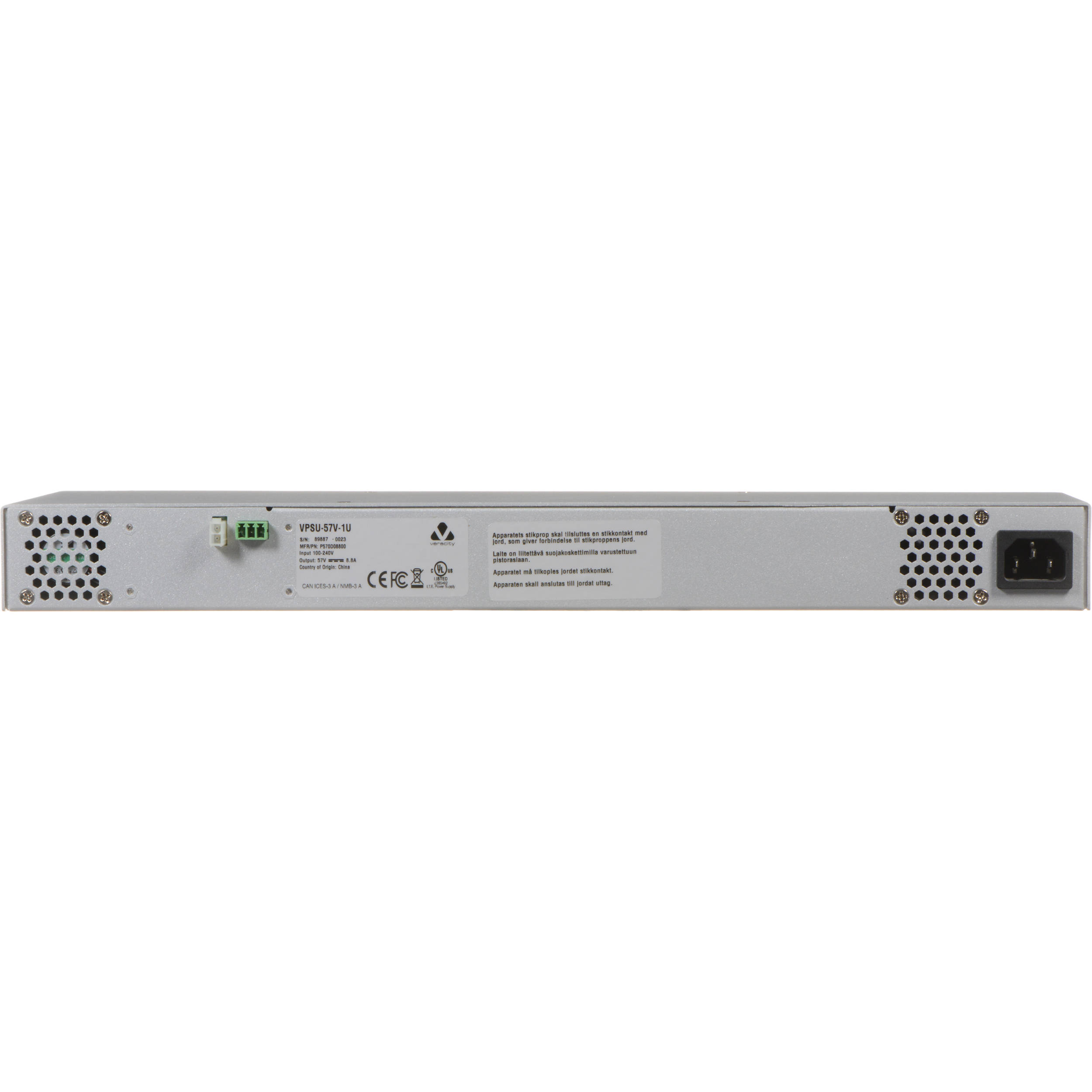 POWERSTAR 57V DC 1U rackmount power supply with included power cord — view 2