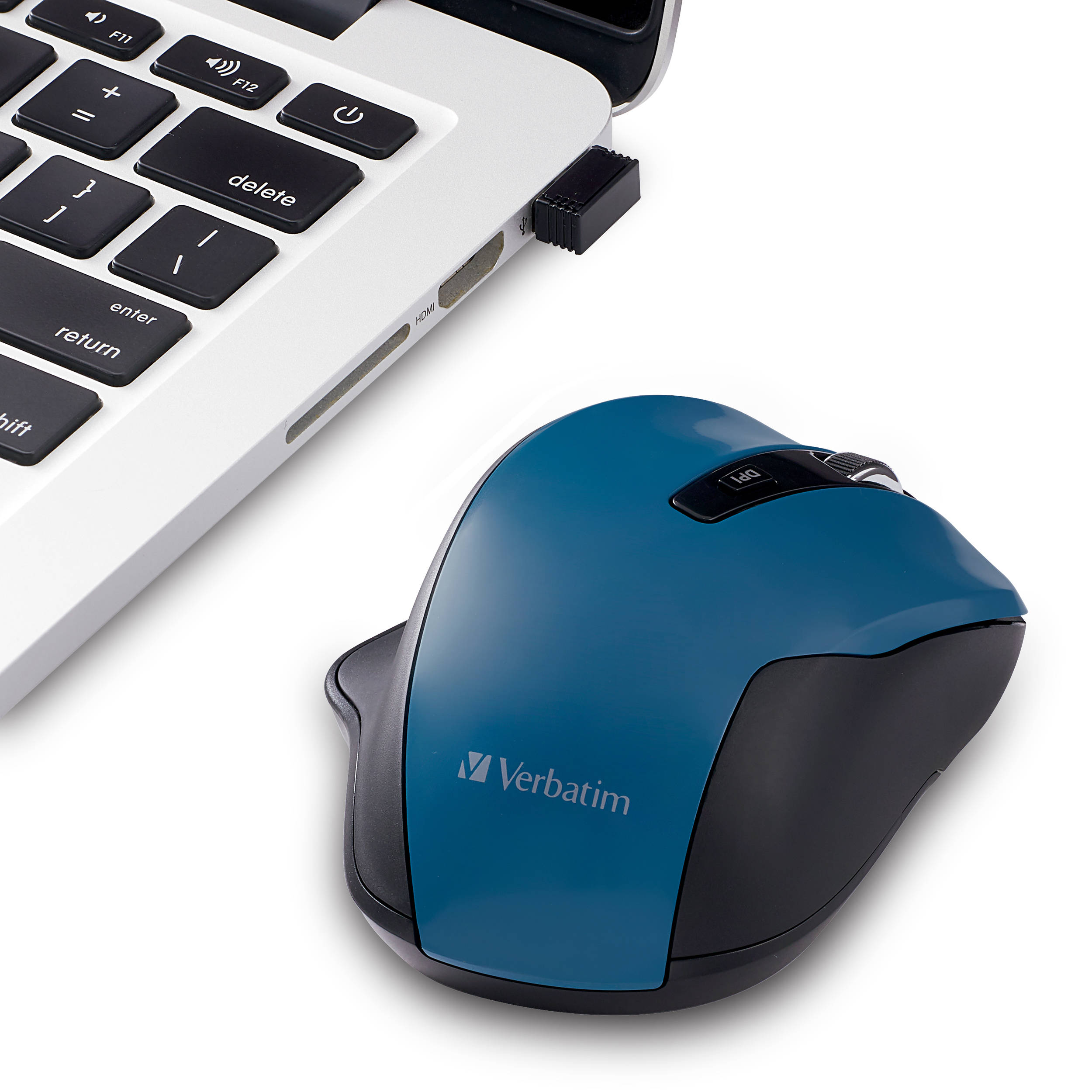 Verbatim Wireless Blue LED Silent Ergo Dark Teal Mouse on white background — view 4