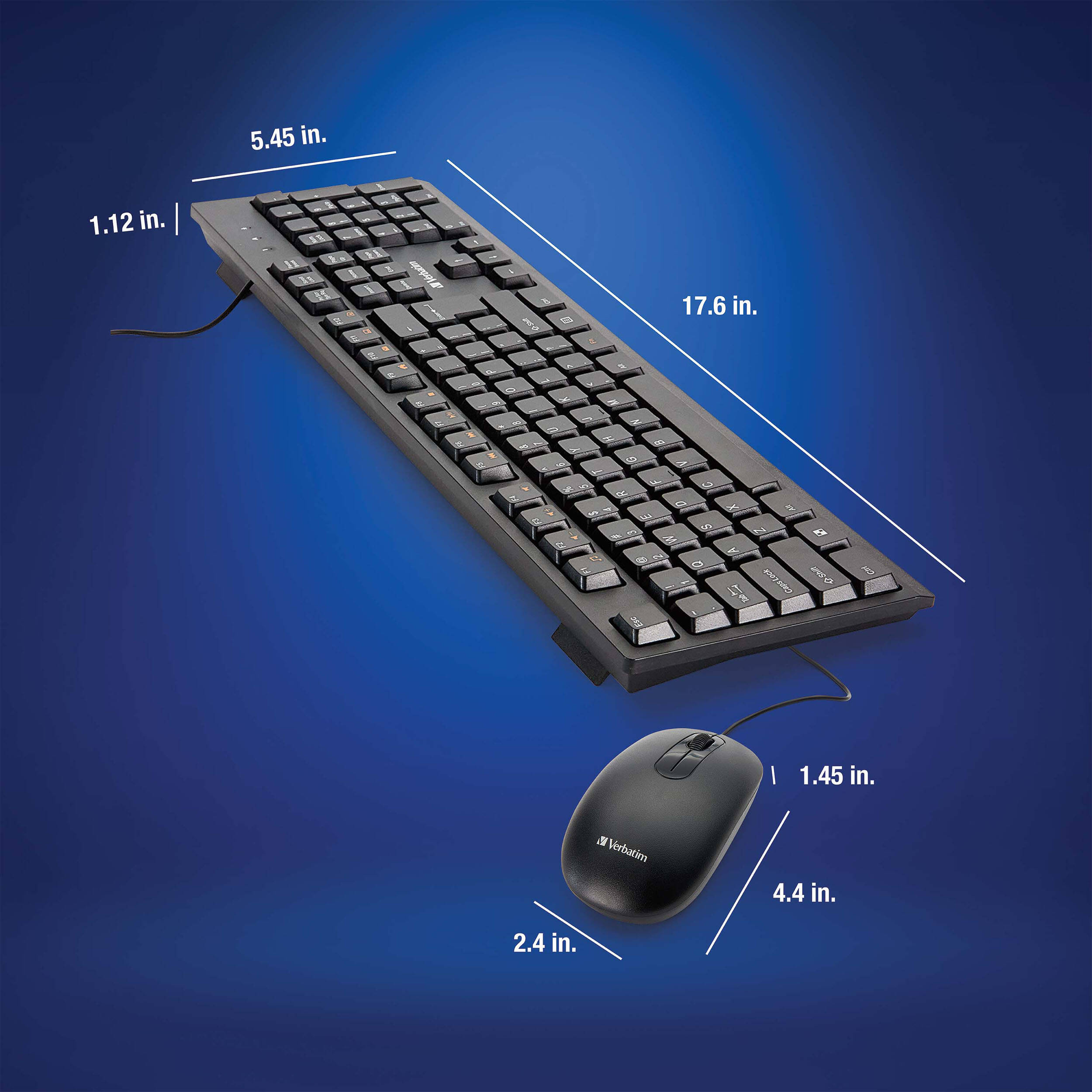Verbatim wired keyboard and 3-button mouse set for desktop office use — view 7