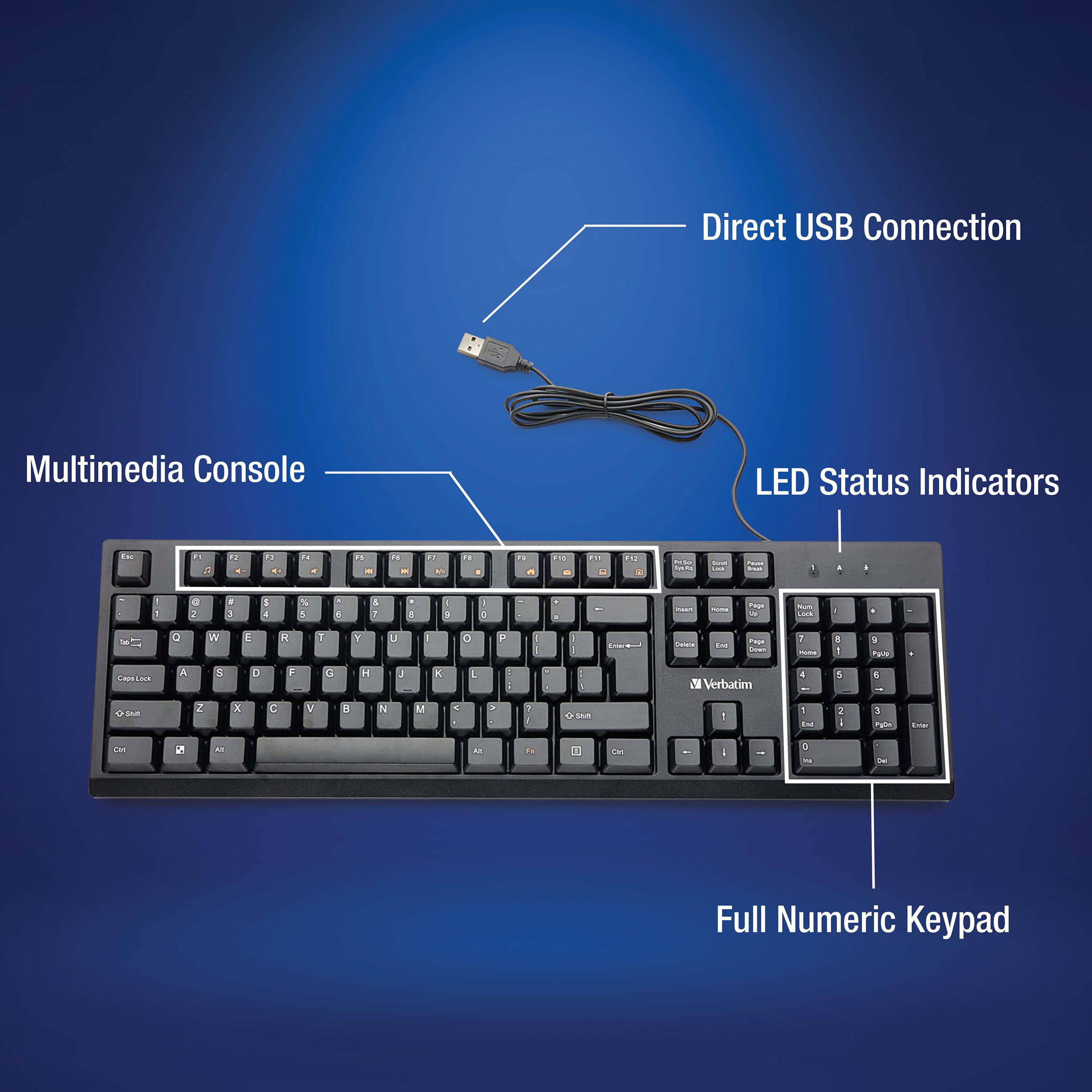 Verbatim 70735 wired USB keyboard for desktop use — view 6