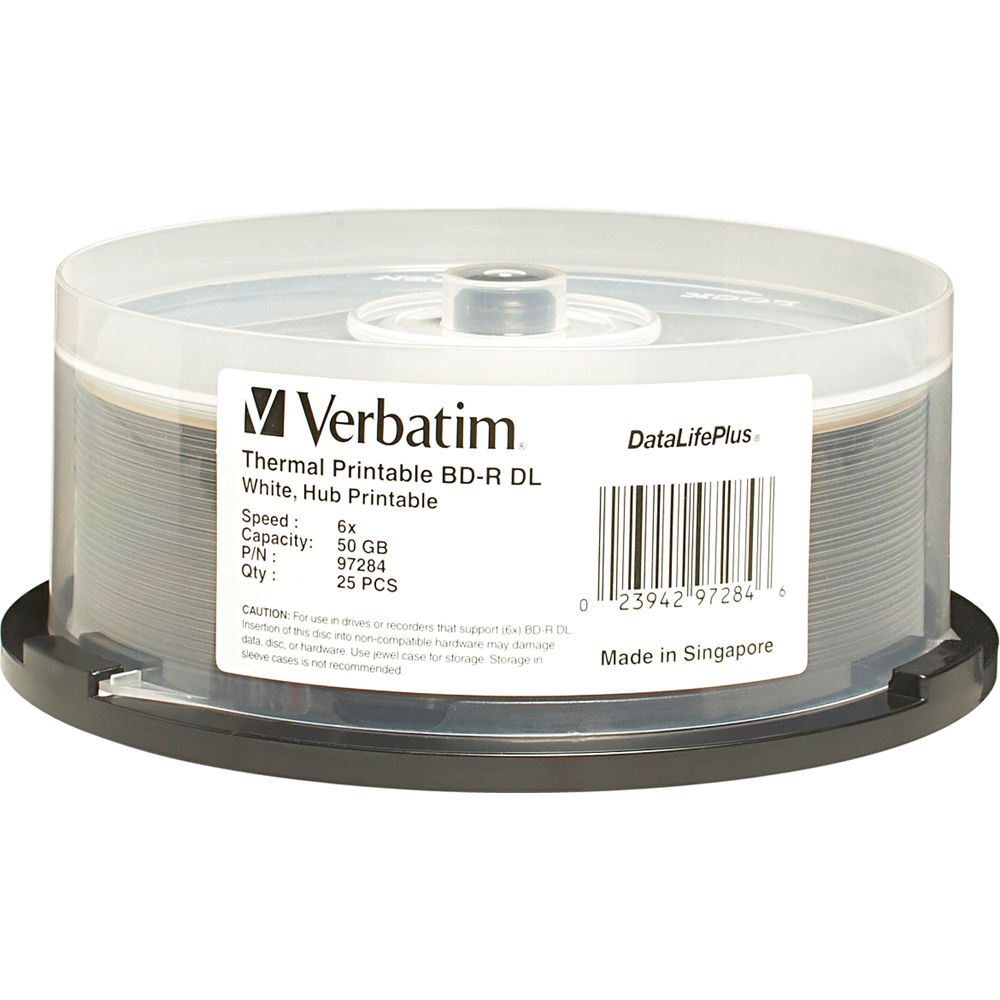 Verbatim Bd-R Dl 50gb 6x Datalifeplus White Thermal Printable, Hub Printable-25p