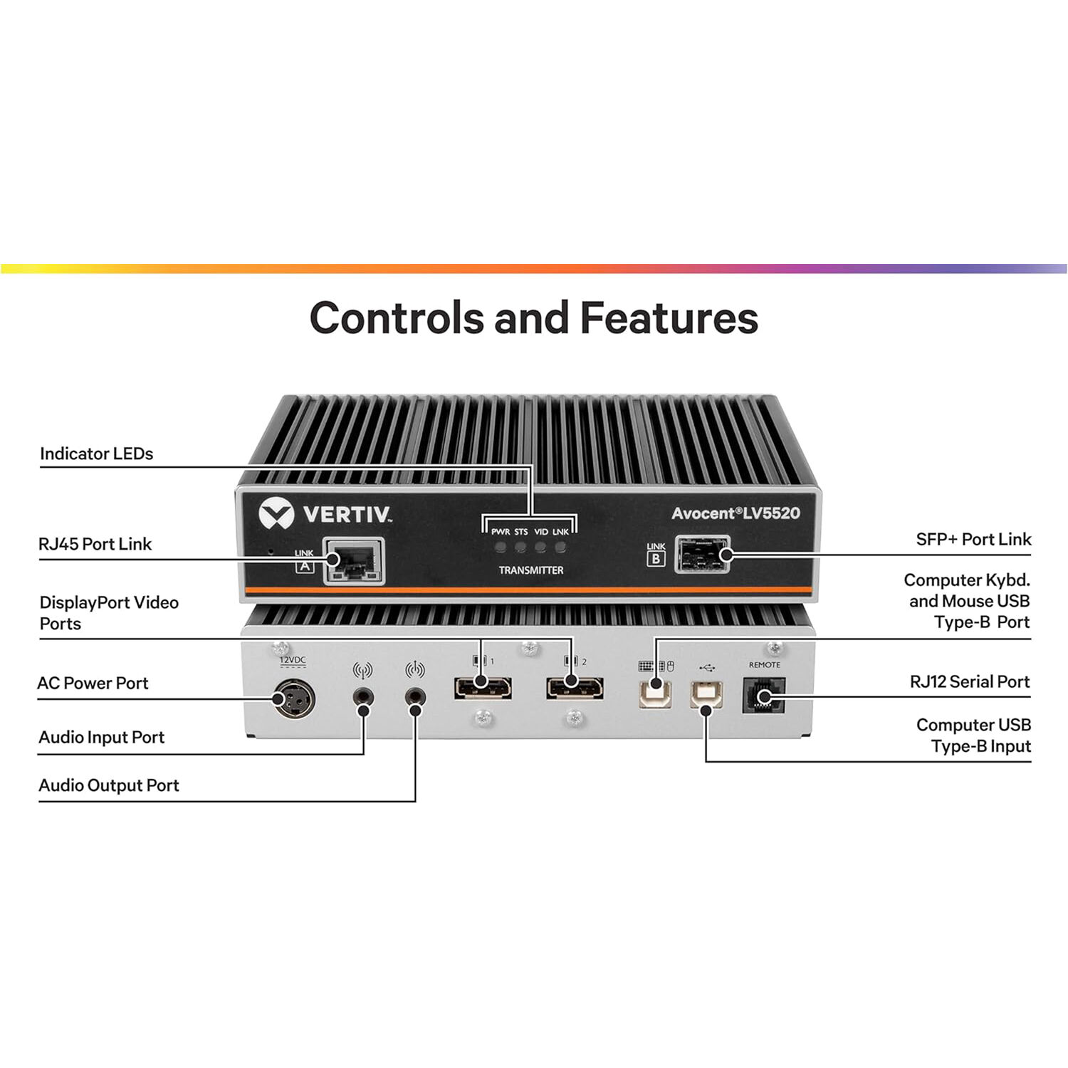 Vertiv LV5520T-400 dual DisplayPort 4K60 USB 2.0 KVM extender — view 7
