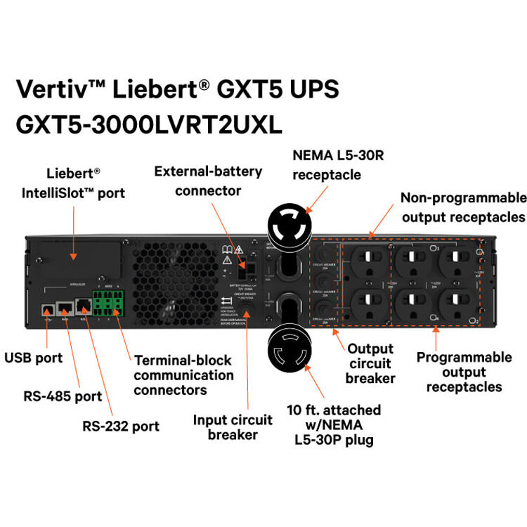Vertiv Liebert GXT5 3000VA 120V online UPS 2U rack tower with NEMA outlets — view 5