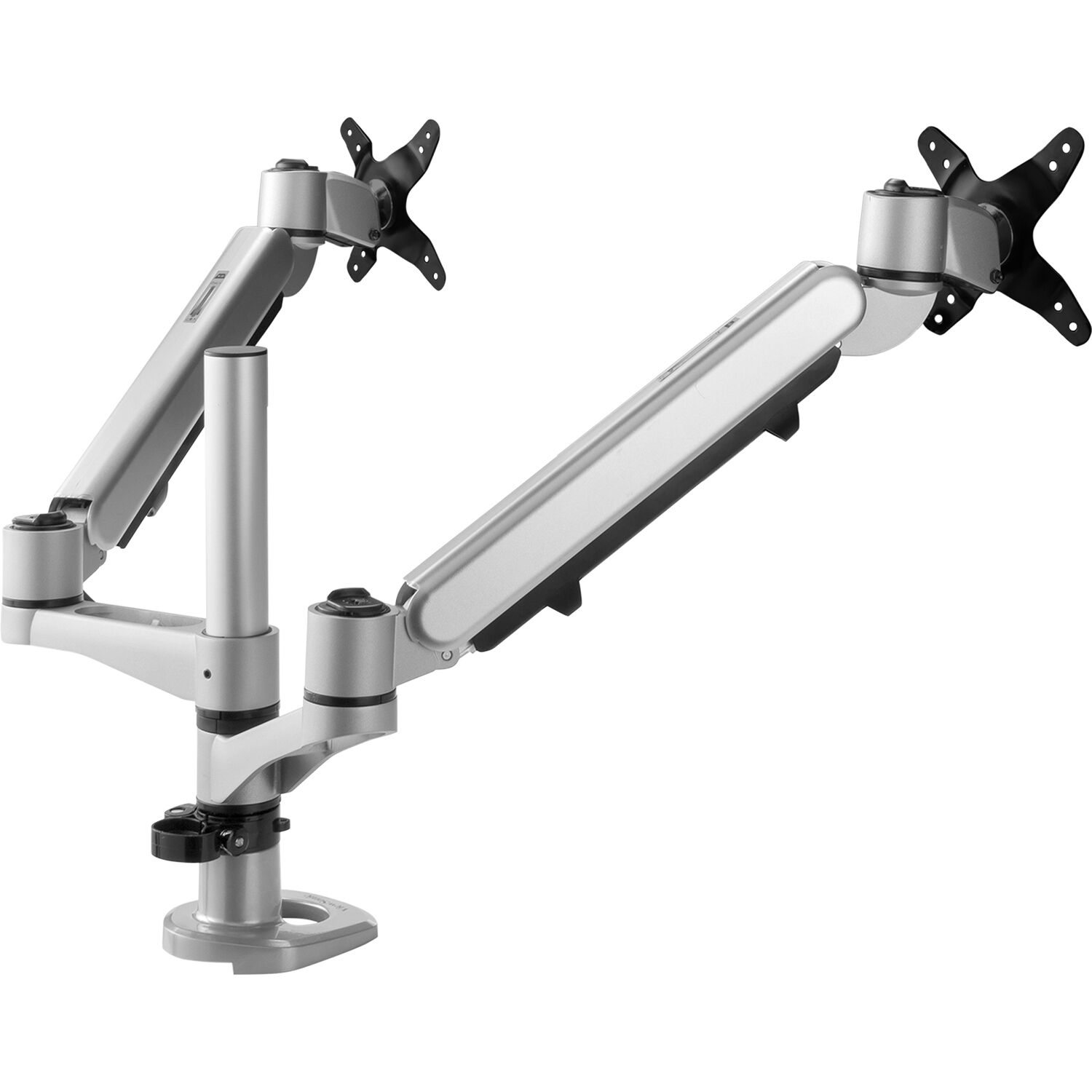 Spring-loaded dual monitor arm mount for two displays on a desk — view 4