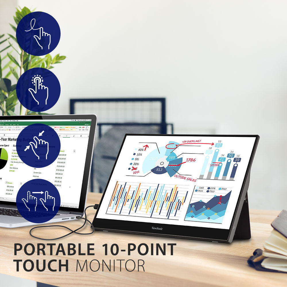 ViewSonic TD1655 15.6-inch portable FHD touch display with built-in stand and USB-C connectivity — view 13