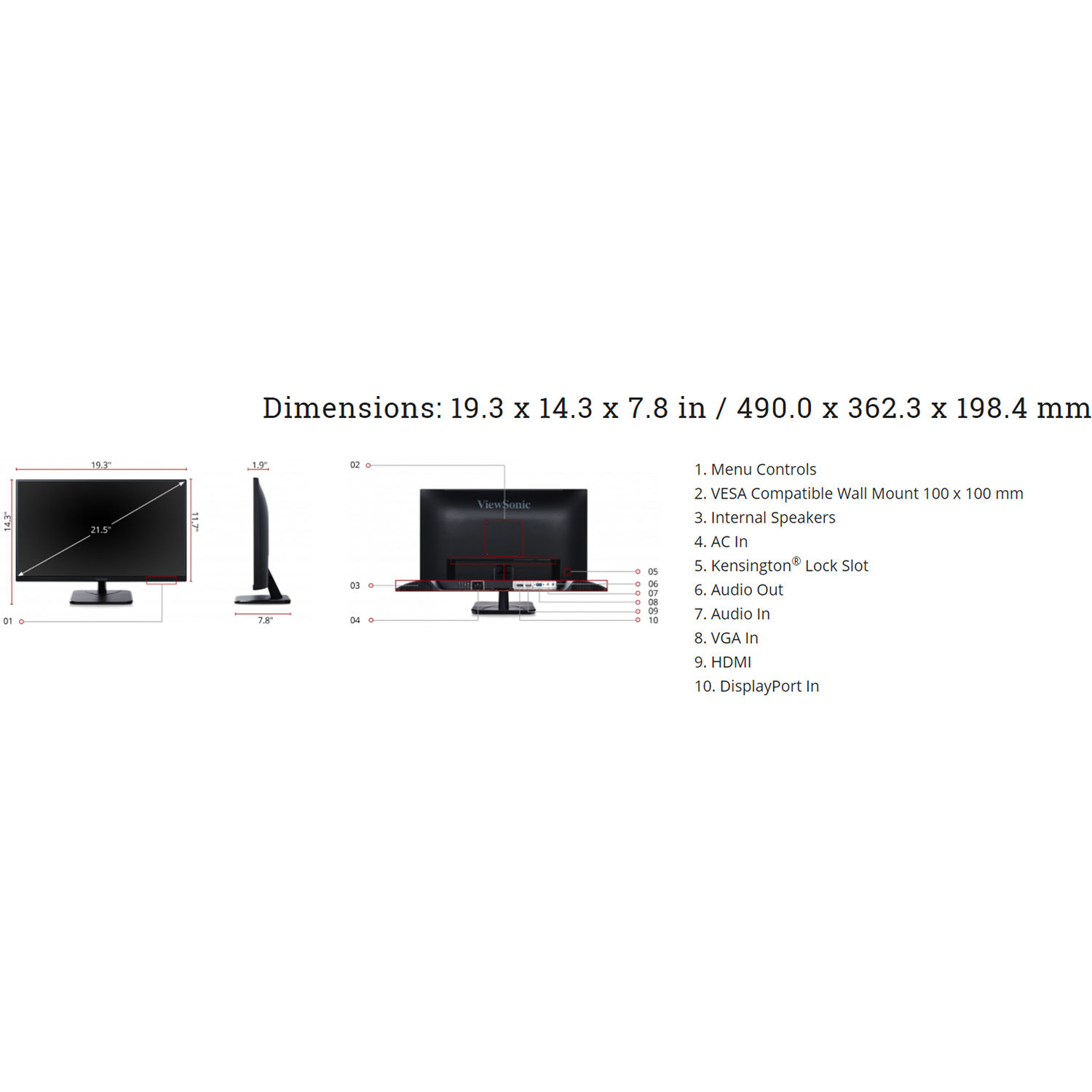 ViewSonic 22-inch SuperClear IPS Full HD monitor with dual integrated speakers — view 9