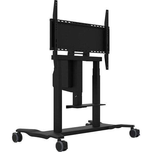 Black electric height adjustable mobile cart with motorized lift and laptop tray — view 2