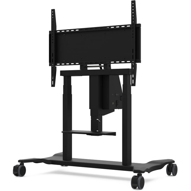 Black electric height adjustable mobile cart with motorized lift and laptop tray — view 3