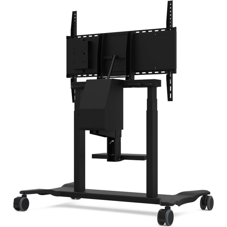 Black electric height adjustable mobile cart with motorized lift and laptop tray — view 6