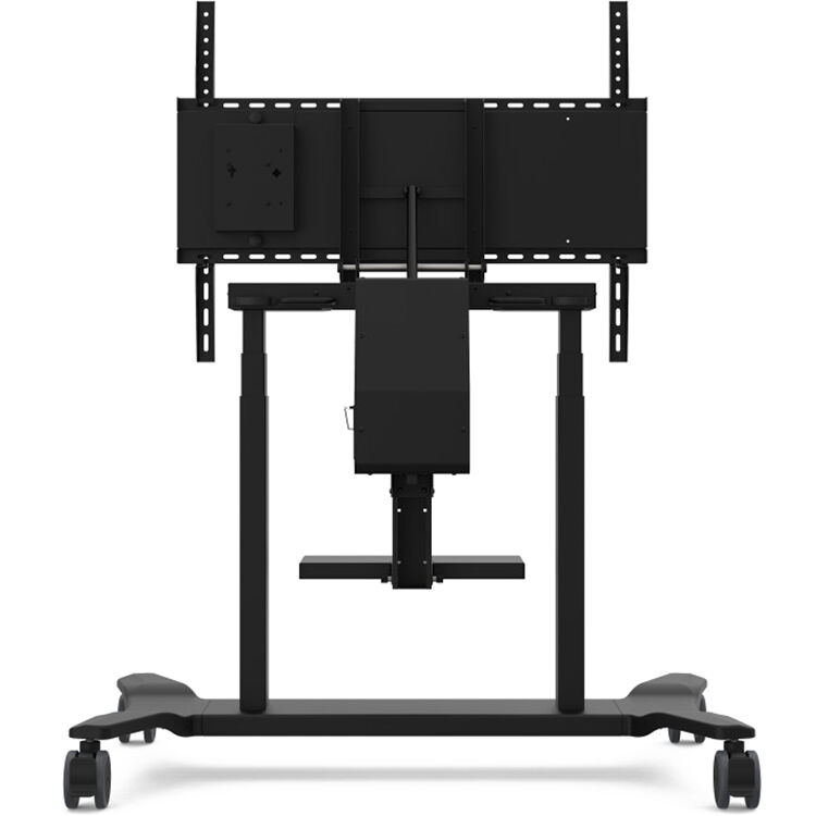 Black electric height adjustable mobile cart with motorized lift and laptop tray — view 7