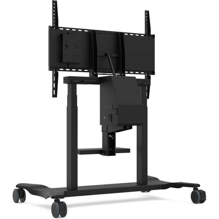 Black electric height adjustable mobile cart with motorized lift and laptop tray — view 8