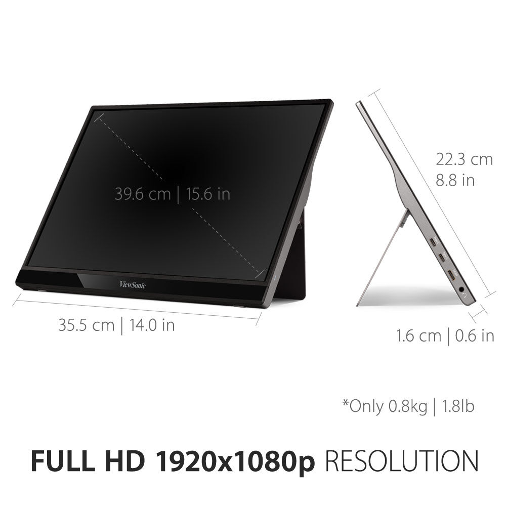 ViewSonic VG1655 15.6-inch FHD portable monitor in silver with built-in stand — view 11