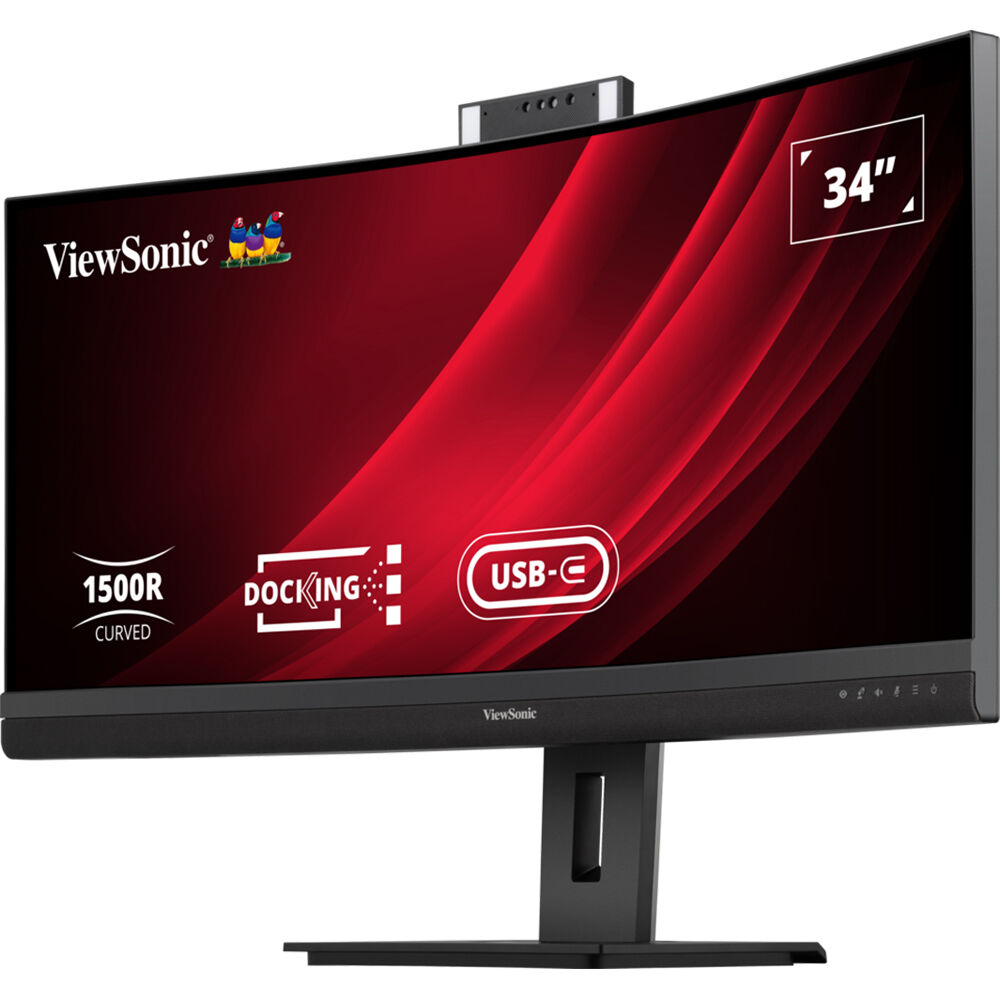 ViewSonic VG3457CV 34-inch curved UWQHD video conferencing monitor with webcam and USB-C docking — view 3