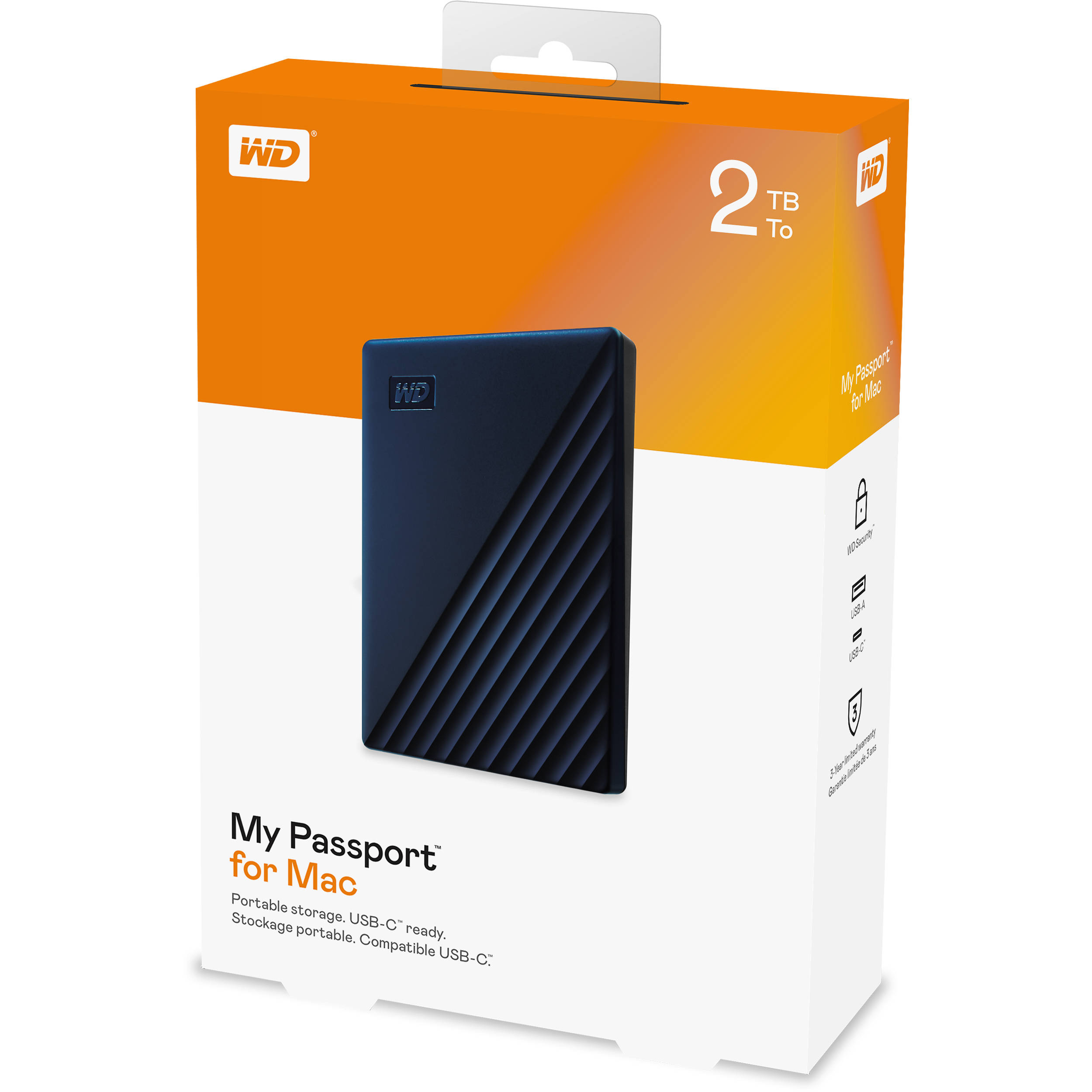 Western Digital My Passport for Mac 2TB portable external drive in blue — view 6