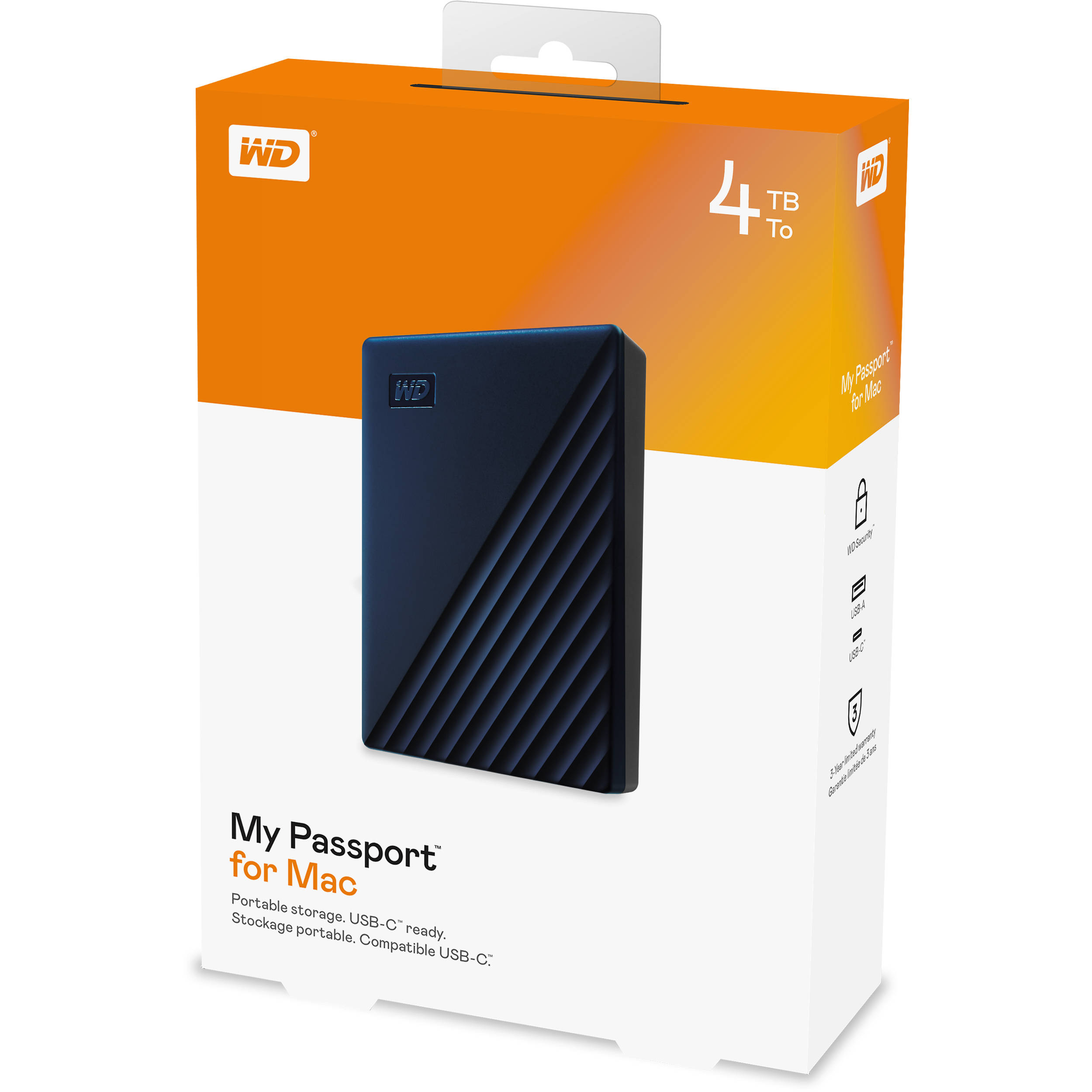 Western Digital My Passport for Mac 4TB portable external drive with USB-C and USB-A compatibility — view 6